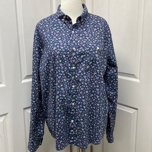 Express Blue Floral Cotton Long Sleeve Blouse XXL (18-18 1/2)